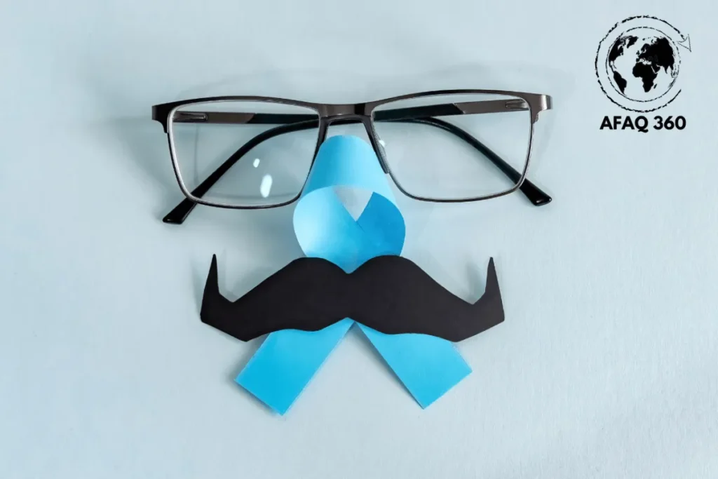 شنب وشريط ازرق ونظارة ترمز الى صحة الرجل
